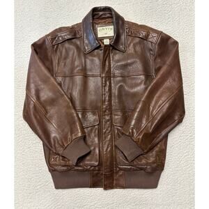 Orvis Mens Leather Bomber Jacket Large